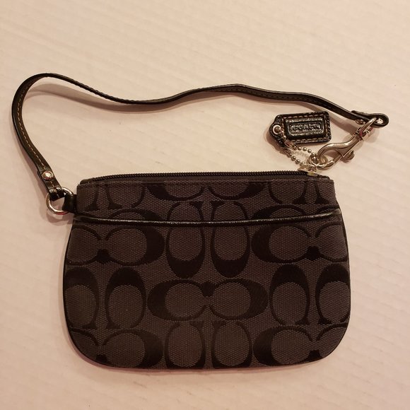 Coach Black Wristlet with Signature Canvas - Picture 1 of 15